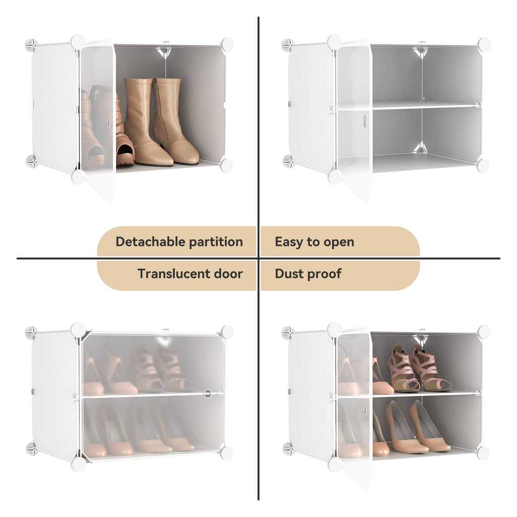 Portable Shoe Rack Organizer with Door, 48 Pairs Shoe Storage Cabinet Easy Assembly, Plastic Adjustable Shoes