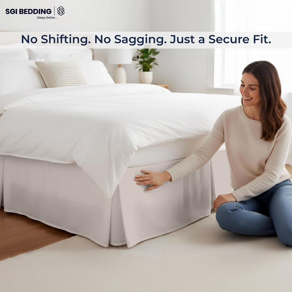 10 inch Drop Bed Skirt Full Size - Platform Style with Secure Fit, Classic Tailored Look, Elegant Pleated Style Dust