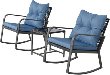 3 Piece Rocking Bistro Patio Set, Outdoor Rocking Chair, Outdoor Bistro Sets Wicker Patio Furniture Rocking Chairs