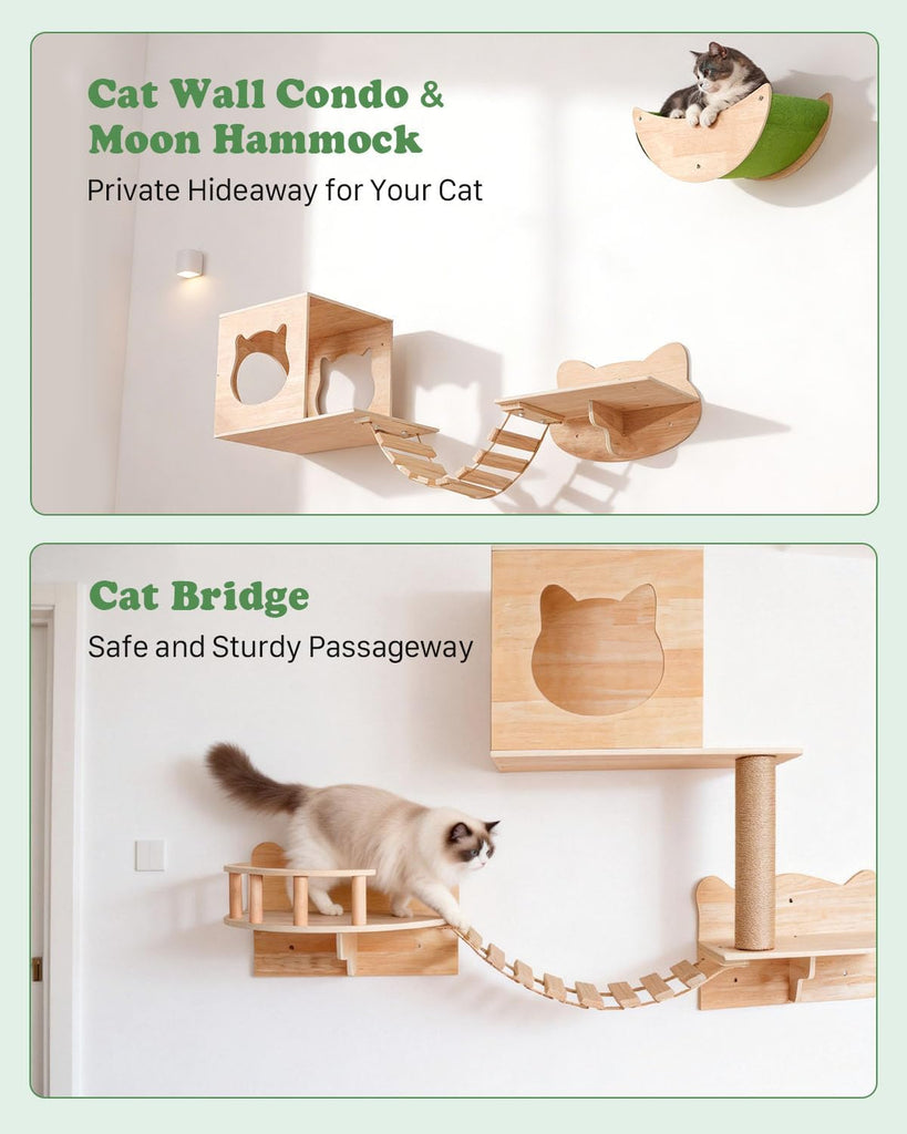 16 in 1 Solid Wood Cat Wall Shelves for Large Spaces & Multi-Cat Homes