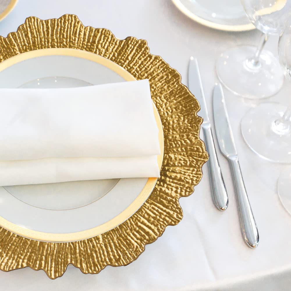 6Pcs Reef Charger Plates, Plastic Dinner Plate Chargers Round Server Ware, Gold
