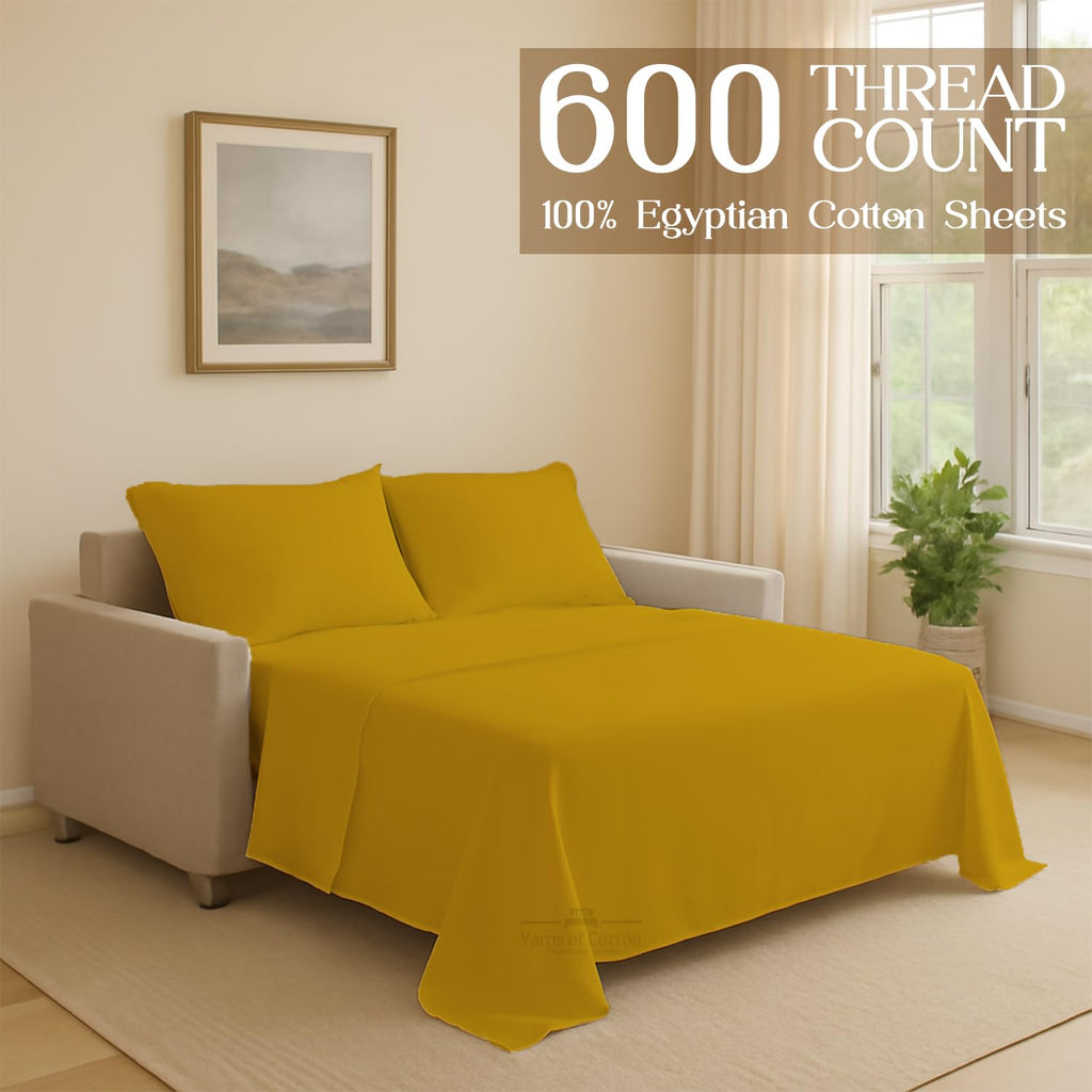 Gold Solid Full Sleeper Sofa Bed Sheets 100% Egyptian Cotton 600 TC