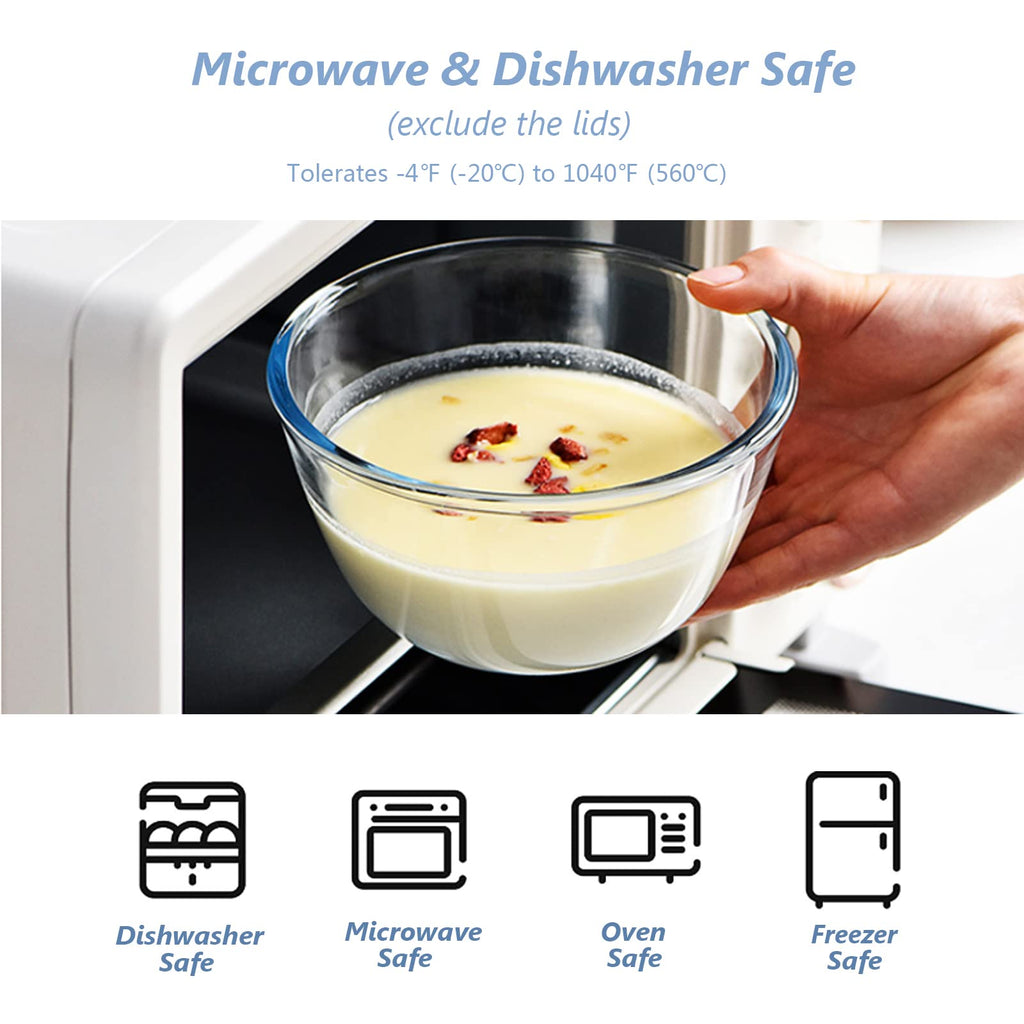 Glass Mixing Bowls Glass Bowls with Lids Set(4.5QT,2.7QT, 1.1QT),Large Salad Bowls,glass mixing bowl Space-Saving