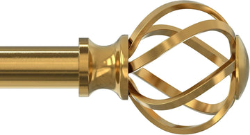 Gold Curtain Rod 36-72 Inch, Brushed Brass Decorative Curtain Rods for Windows with Twisted Cage Finials, 3/4"