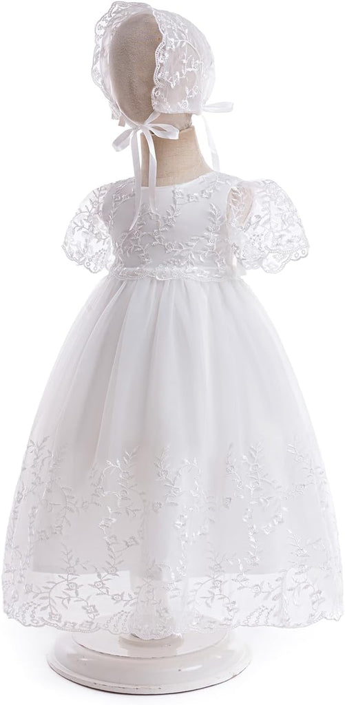 Baby Girls White Christening Dress Lace Toddler Baptism Gown Outfit for Formal Party Infant Wedding Dresses