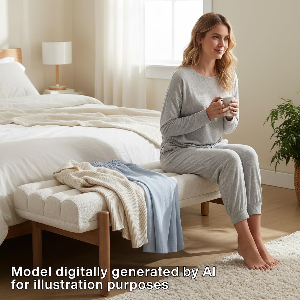 Modern Upholstered Bedroom Bench End of Bed, Comfy Modern Entryway Bench Solid Wood Frame, 47" Indoor Bench Dining