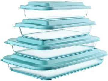 8 Piece Deep Glass Baking Dish with Lids, BPA free, Green