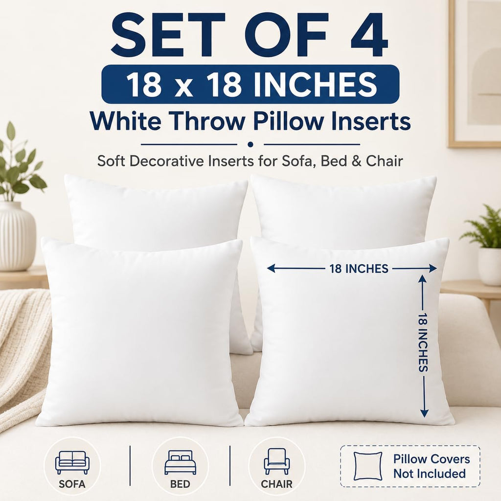 18 x 18 inches Pillow Inserts Hypoallergenic Brushed Microfiber Liner Down Alternative Filled Square - Set of 4