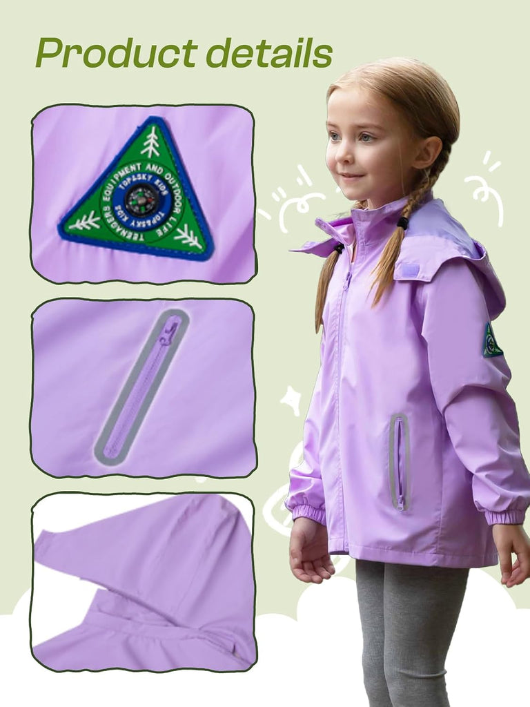 Kids Waterproof Rain Jacket Mesh Lined with Removable Hood
