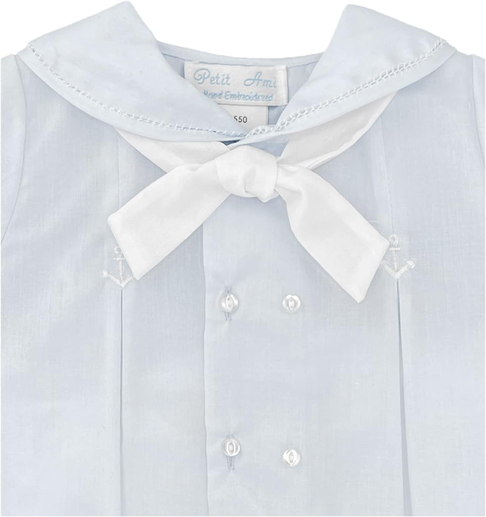 Baby Boys' Sailor Romper with Embroidered Anchors