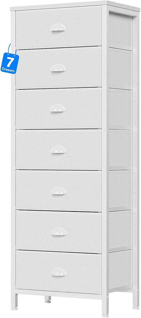 White Bedroom Dresser, Tall Dressers & Chests of Drawers with 7 Fabric Bins & Vintage Dressers & Chest of Drawers
