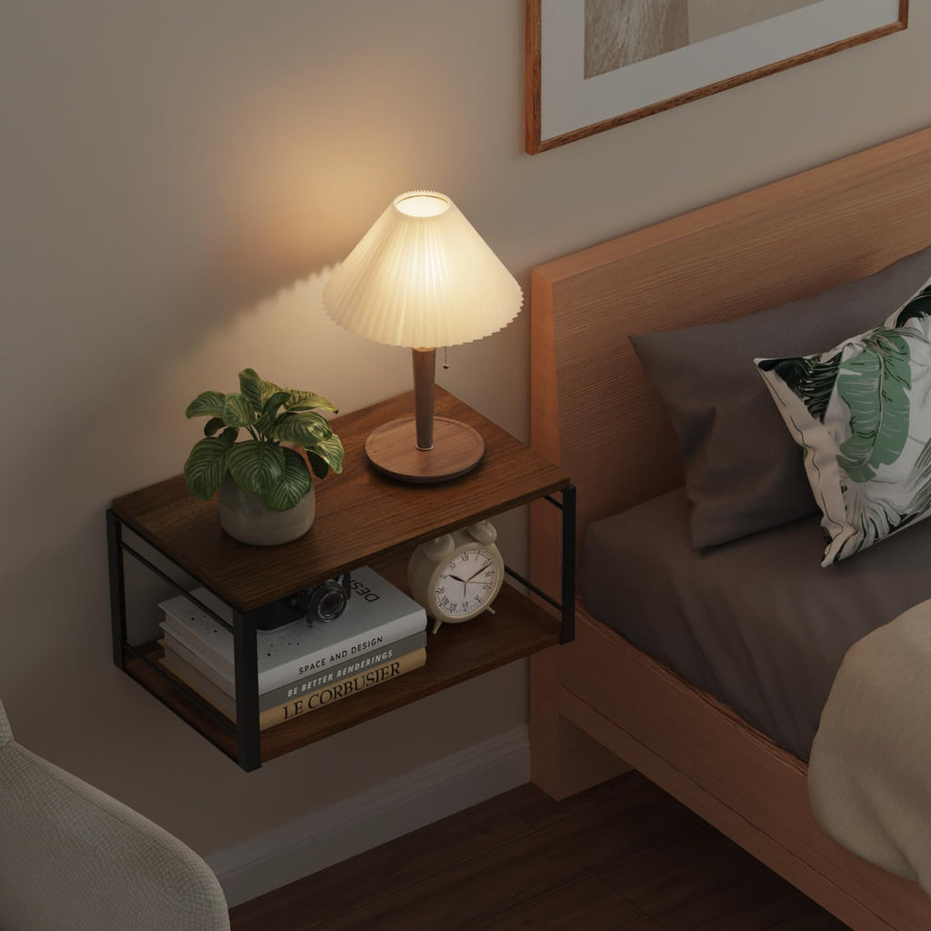 Floating Nightstand Set of 2, Wood Bedside Shelf Wall Mounted Nightstand, Floating Bedside Table (Black)