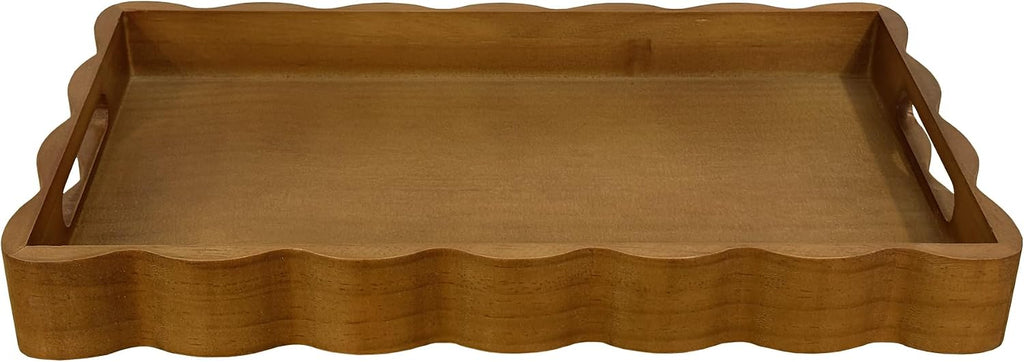 Pine Wood Decorative Tray with Handle Rectangular Wooden Serving Tray for Breakfast in Bed,Coffee Table,Dining