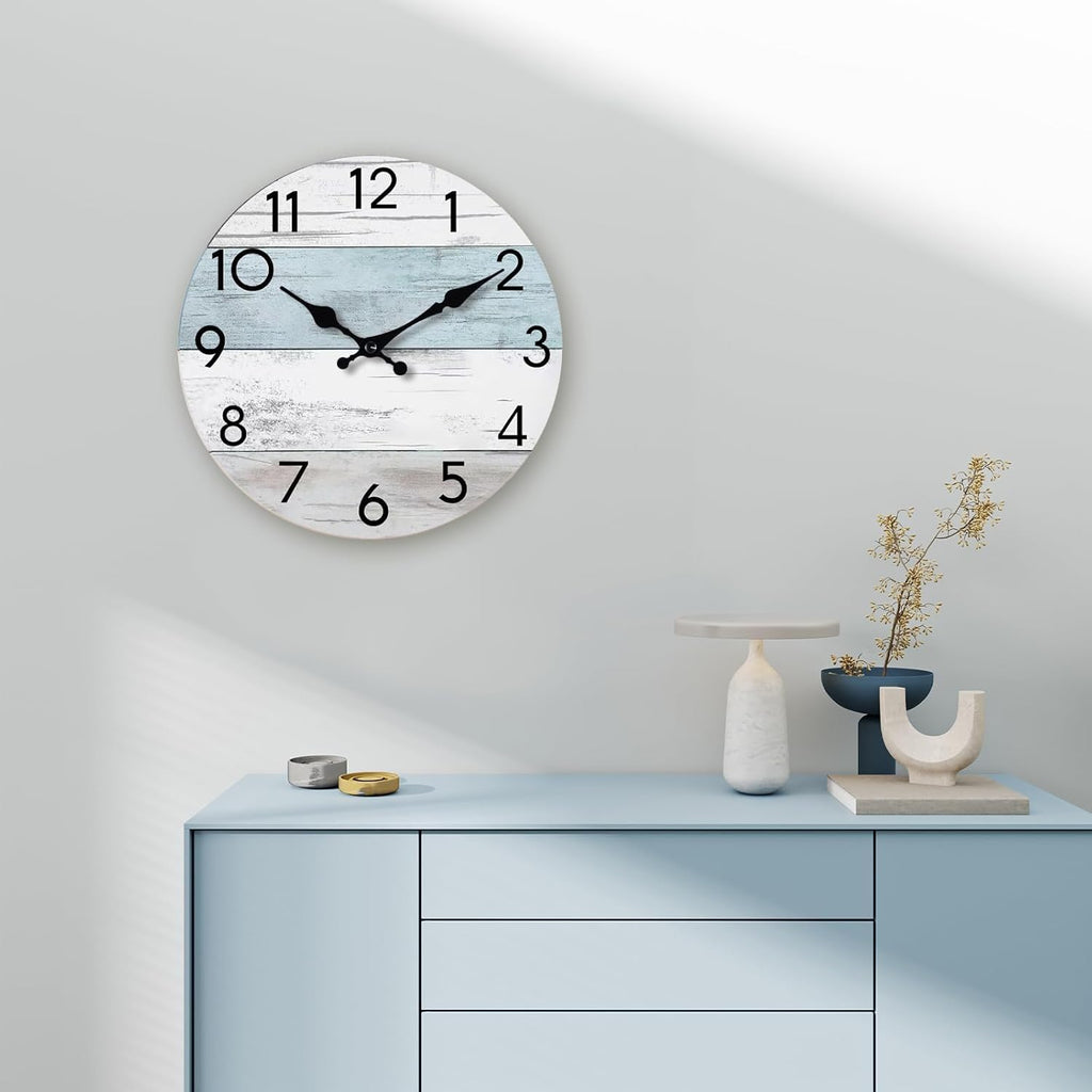 Wall Clock Silent Non-Ticking 14 Inch Battery Operated Country Large Retro Rustic and Beach Style Decorative for