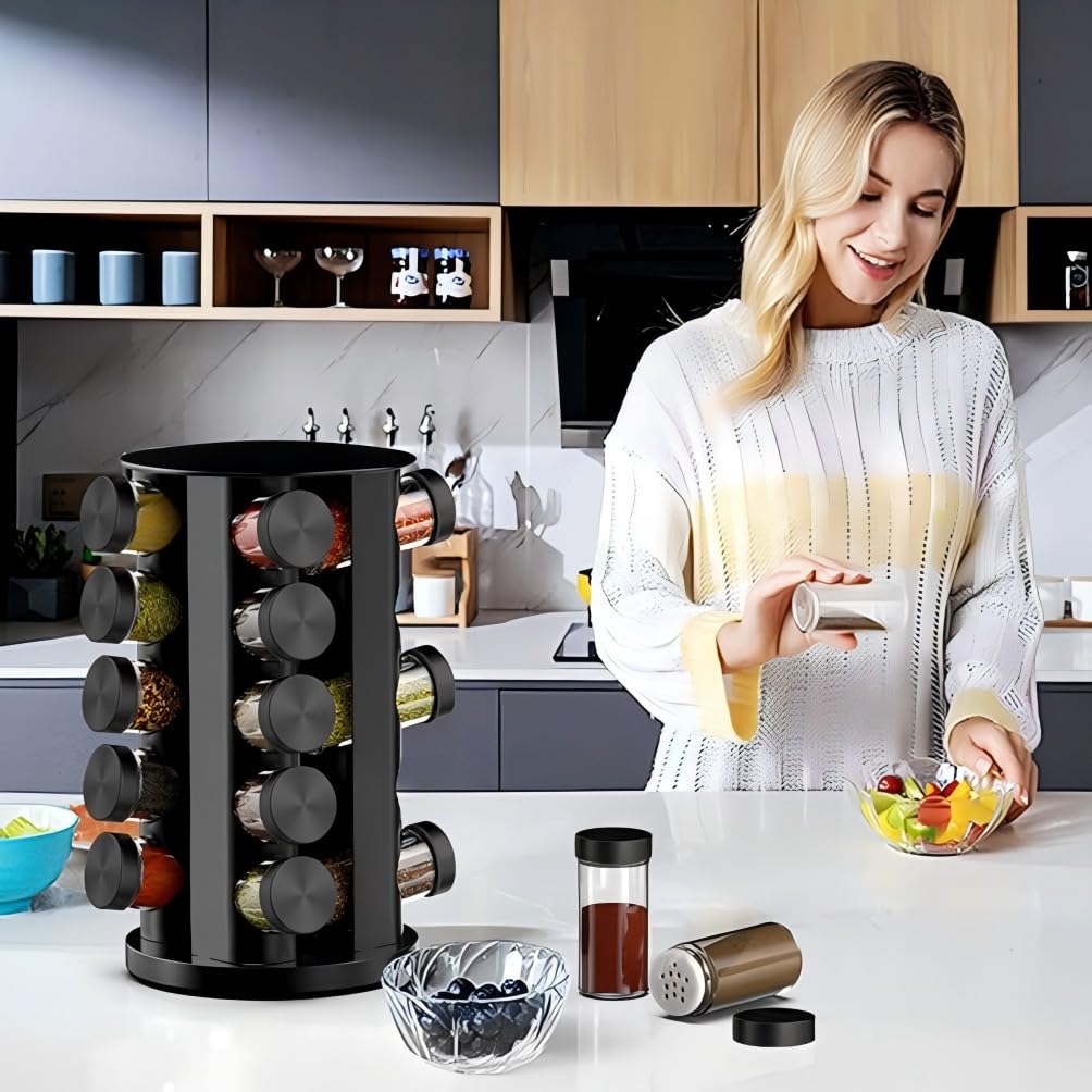 Rotating Spice Rack Organizer for Cabinet, Spice Racks Storage with 20 Jars, Spinning Spice rack Countertop, Spice