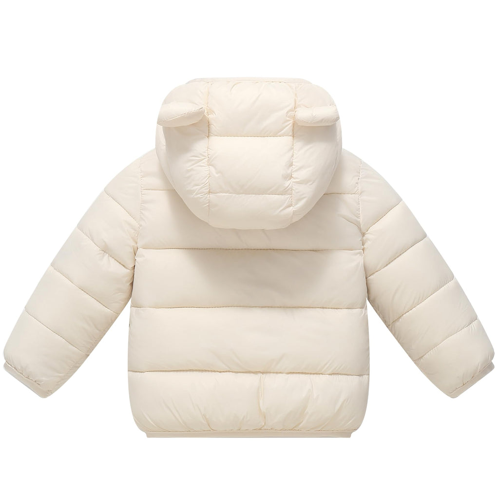 Baby Hooded Down Jacket Boys Girls Light Puffer Winter Coats Toddler Bear Ears Zipper Up Down Coats Outwear Ivory