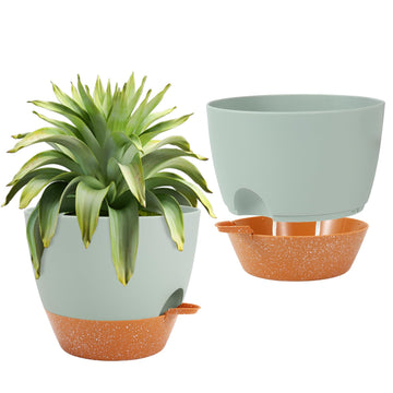 10 inch Plant Pots, Self Watering Pots, 2 Pack Flower pots, Large Plastic Planters with Deep Reservior and High