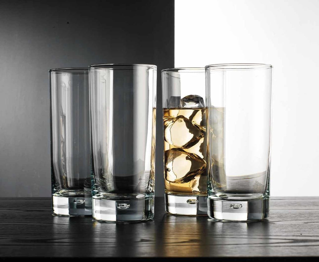 Highball Glasses set of 4, 17 oz Drinking Glasses, Red Series Heavy Bubble Base