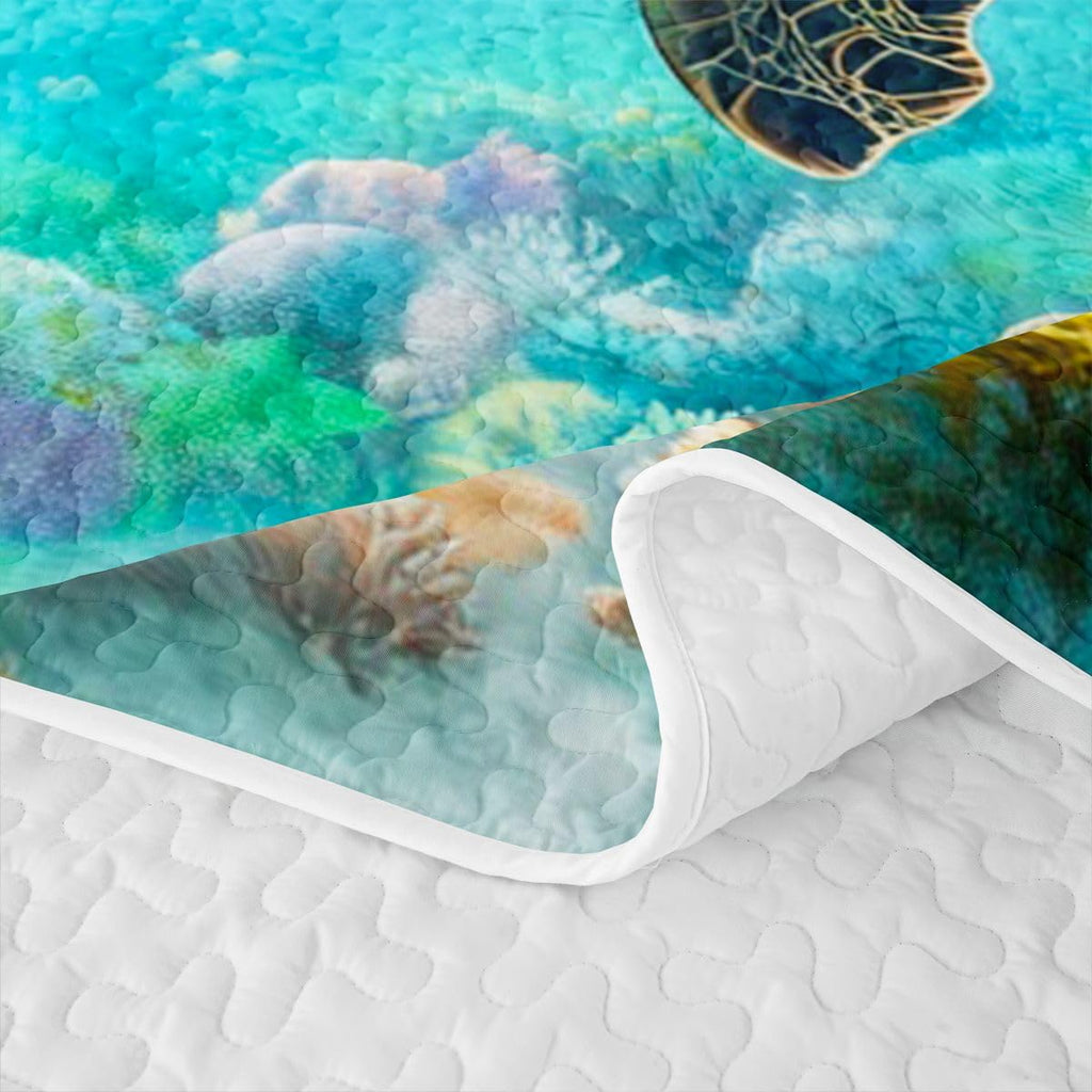 Sea Turtle Quilt Set Ocean Coastal Quilted Bedspread Lightweight Coverlet Set Reptile Tortoise Bedding Set with