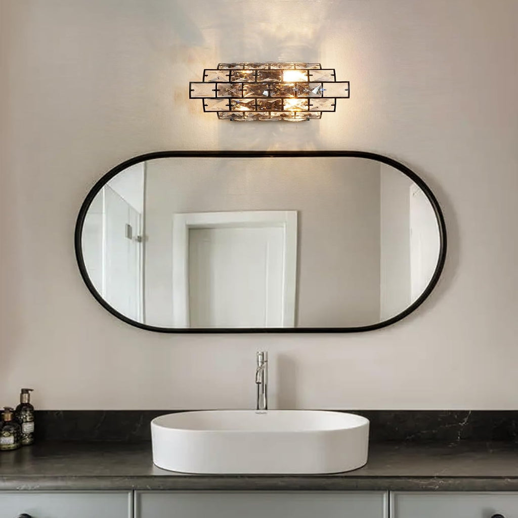 Black Crystal Wall Sconce, Modern Indoor Wall Light Fixtures with Touch Switch, Luxury K9 Crystal Vanity Wall