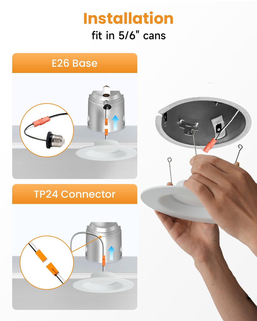 Premium Metal 5/6 Inch Retrofit Recessed Lighting - 13.5W 1200LM Baffle LED Downlight, 5CCT 2700K-6000K Selectable