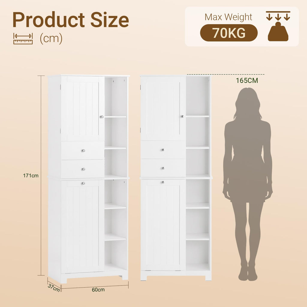 Tilt Out Laundry Hamper Cabinet, Tall, 23.6 x 14.6 x 67.3 in, White