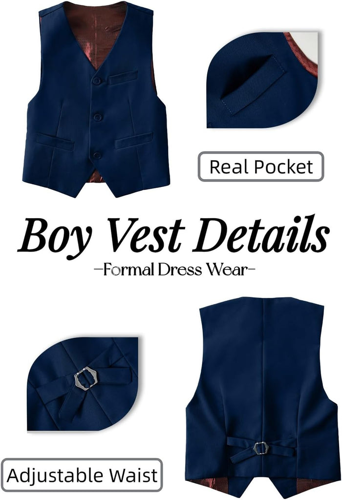 Toddler Boys Formal Suits Set,Vest Pants Dress Shirt and Tie for Kids Boy Wedding Ring Bearer Oufit
