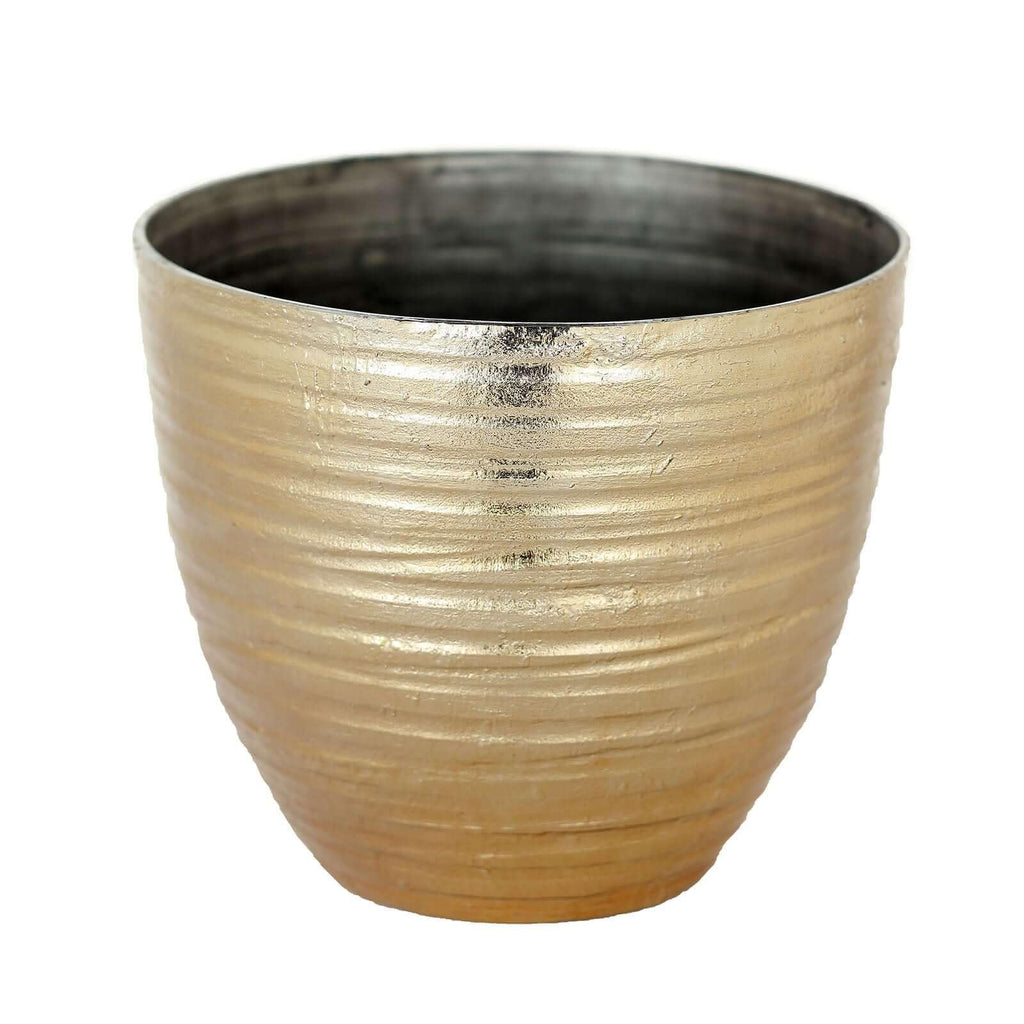 14 inch Large Metallic Gold Round Planter, Statuesque Gilded Flower Pot for Grand Entrances, Luxury Hotels and