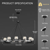 Black Wagon Wheel Chandelier, 48 Inch Black Chandeliers with Unique Glass Shade, 12-Light Crystal Large Wagon Wheel Chandeliers for Dining Room, High Ceiling Round Chandelier for Living Room, Foyer A126-B0DT4DHYL1