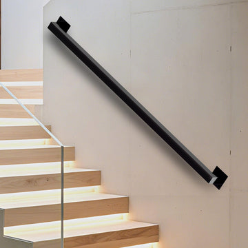 2FT Stair Railing Indoor, Black Metal Wall Mounted Handrail for Stairs, 500lbs Load Capacity Industrial Pipe Hand