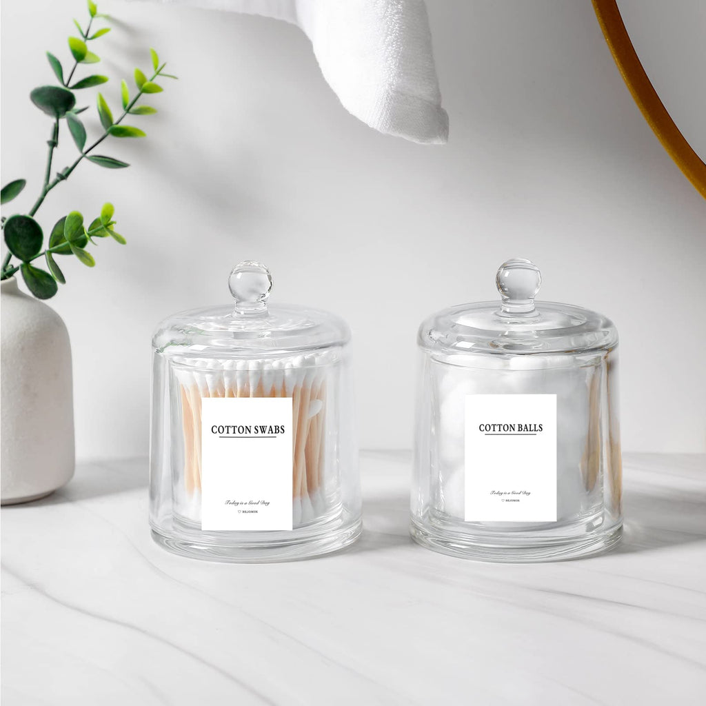 2 Pack Qtip Holder Thick Glass Apothecary Jars with Lid Accessories Vanity Organizers and Makeup Storage for Cotton