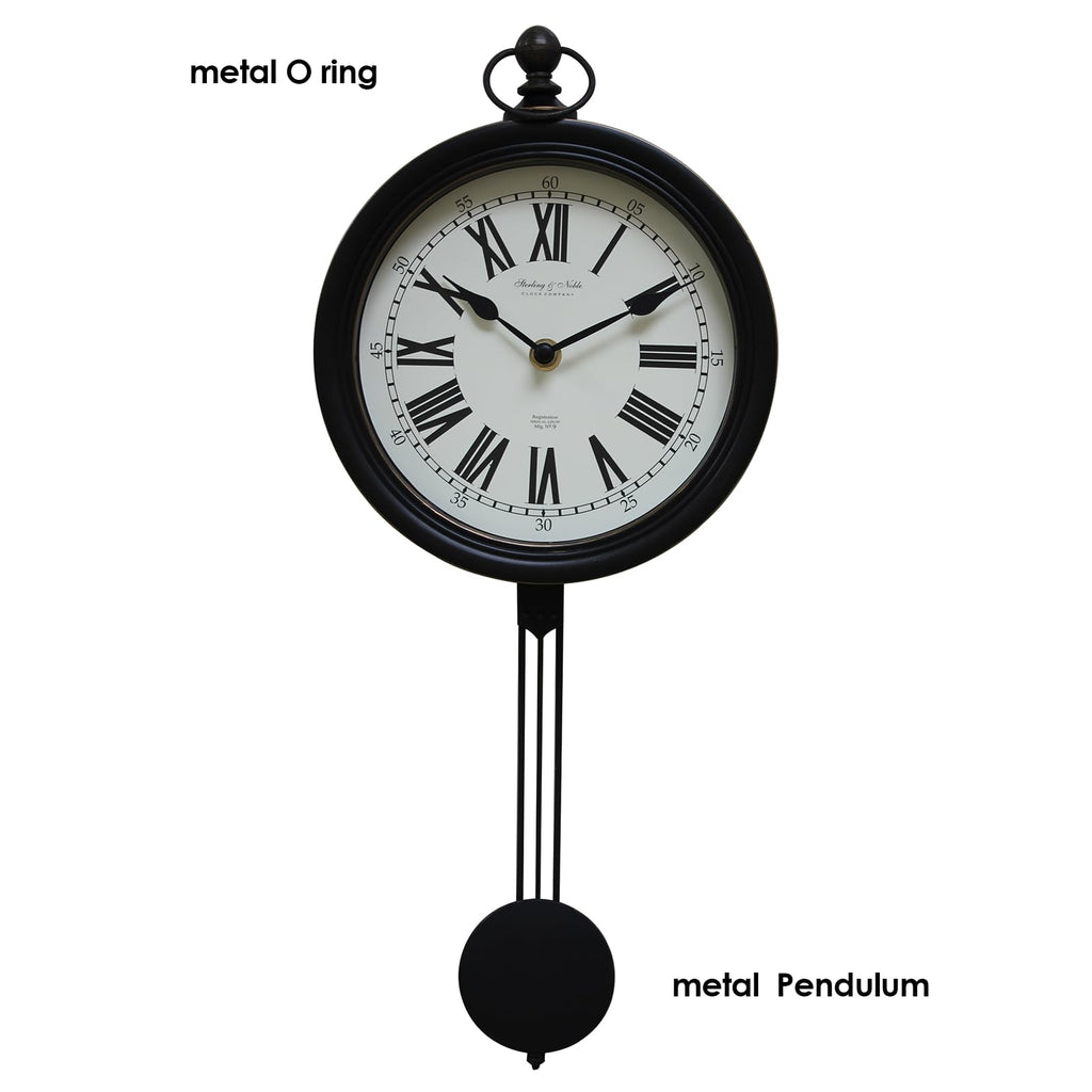 Vintage Wall Clock 8 inch Round, Black Wall Clocks with Pendulum Battery Operated, Kichen, Bathroom, Home Office Wall