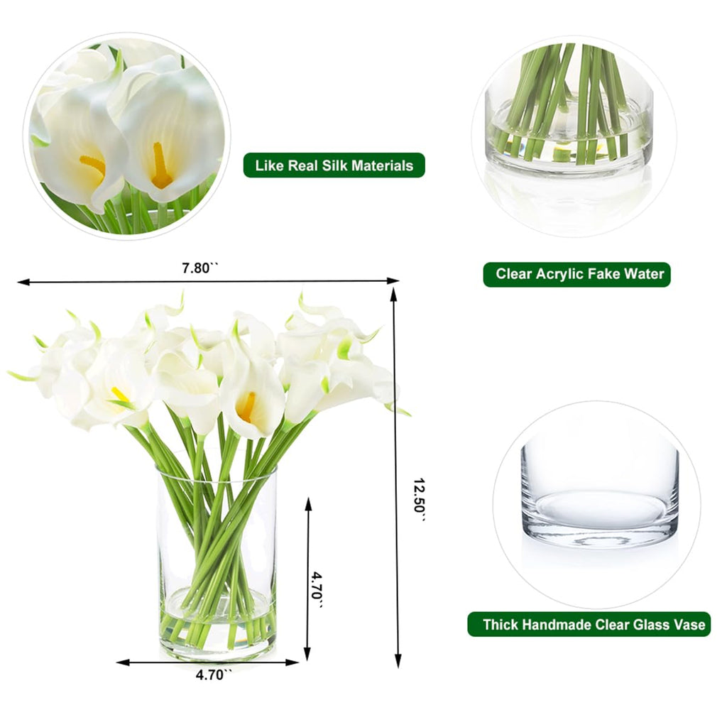 Real Touch Calla Lily Artificial Flowers in Vase, Faux Floral Arrangements with Vase and Fake Water Decor Dining