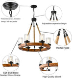 6 Light Wagon Wheel Chandelier,Wooden Chandelier Light Fixture with Seeded Glass Shade Rustic Farmhouse Pendant for Dining Room Kitchen and Entryway A105-B0DN1JTHLZ