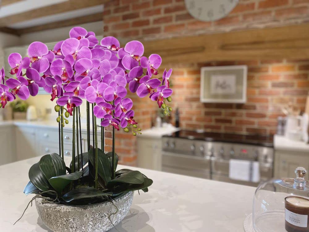 Blooming Phalaenopsis Orchid 31.5" Tall Real Touch Artificial Orchid with 9 Large Fake Orchids Artificial for
