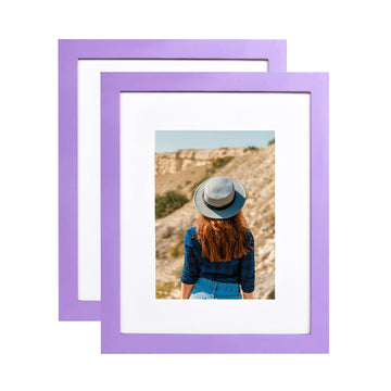 8x10 Picture Frame Set of 2 Made of Solid Wood Purple Photo Frames Display Pictures 5x7 with Mat or 8x10 Without Mat