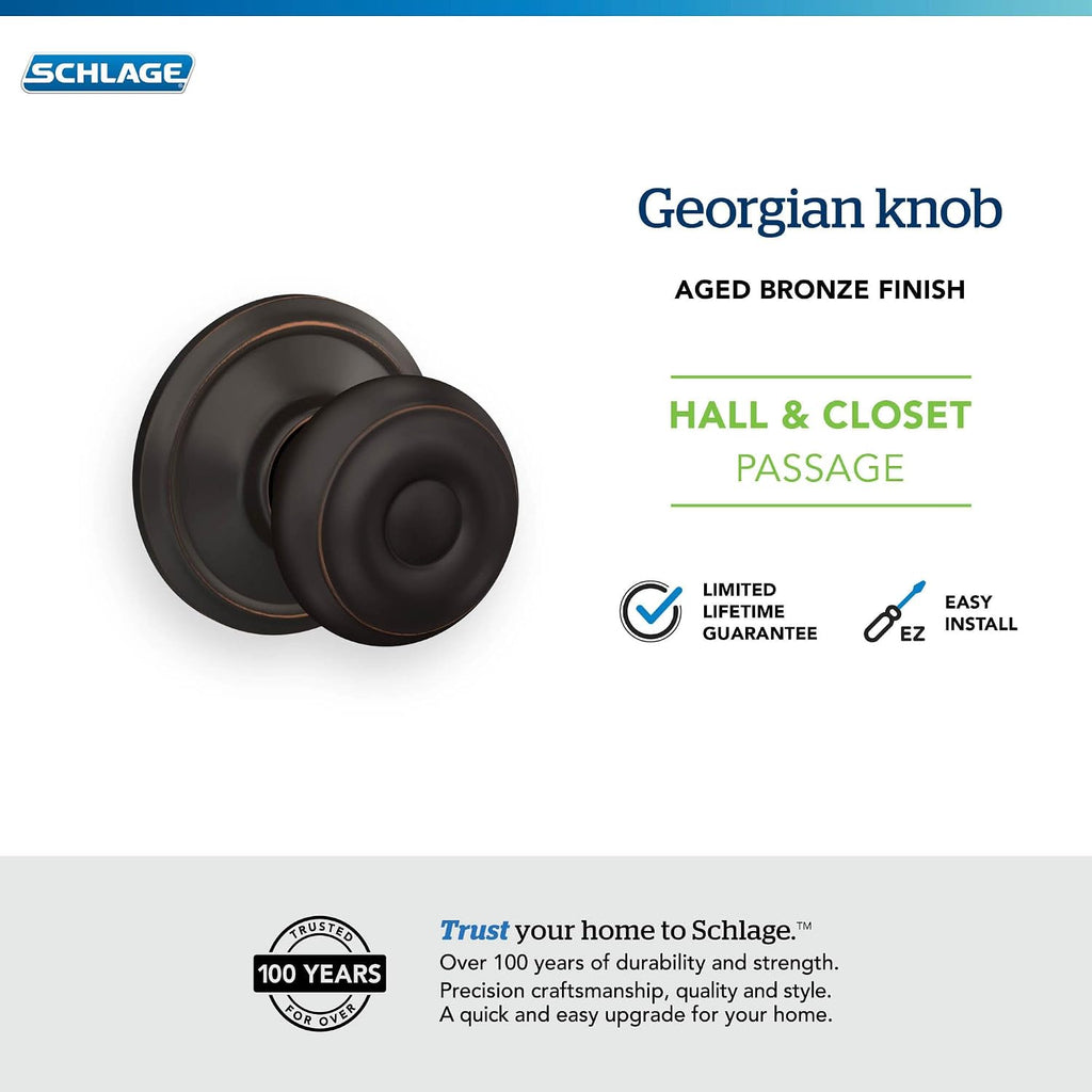 Georgian Hall/Closet Passage Door Knob, Aged Bronze