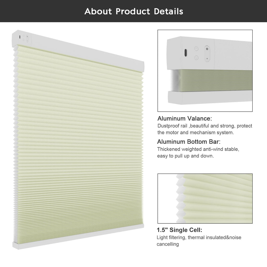 Smart Blinds Cellular Shades for Windows Doors Motorized with Remote Control, Custom Size Automatic Honeycomb Blind