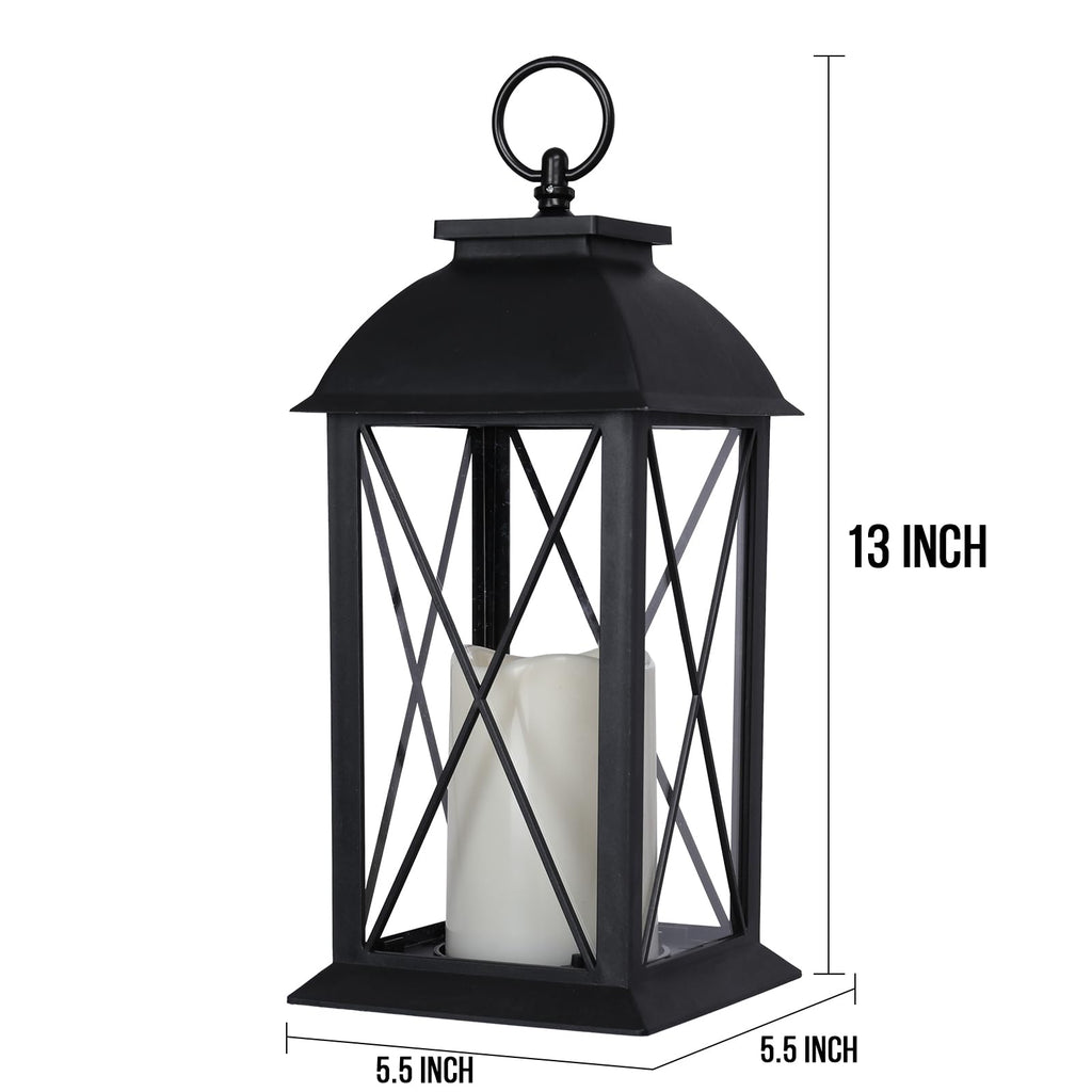 13 Inch Outdoor Decorative Lanterns with LED Candle Timer 2 Pack Cross