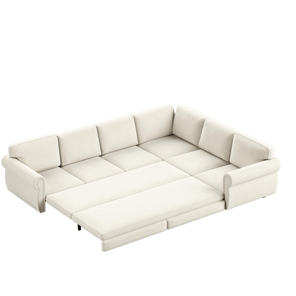 118" Sleeper Sofa Bed, Sectional Couches /Apartment, Chenille L Shaped Couch with Pull Out Couch Bed, Convertible