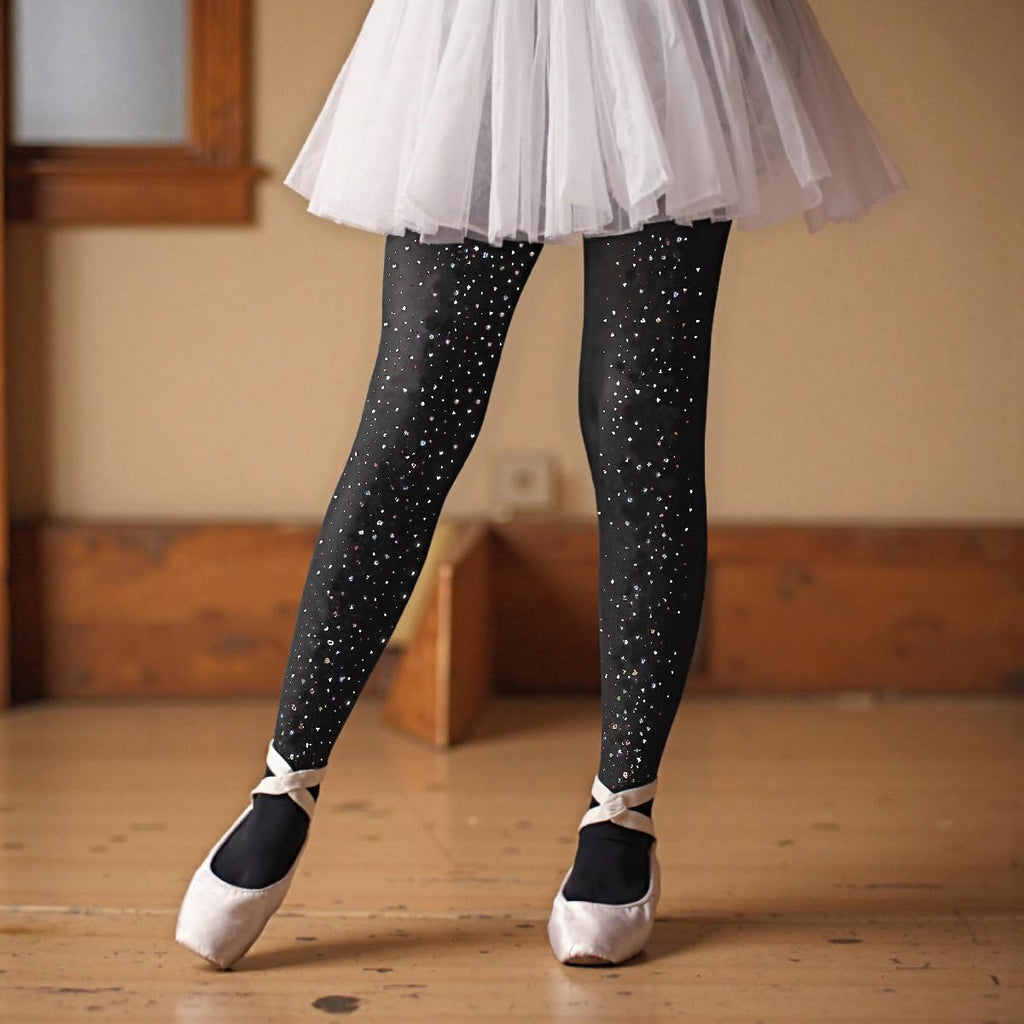 Girls Glitter Tights, Soft Opaque Tights Sparkle Rhinestone Tights School Dress Dance Stockings