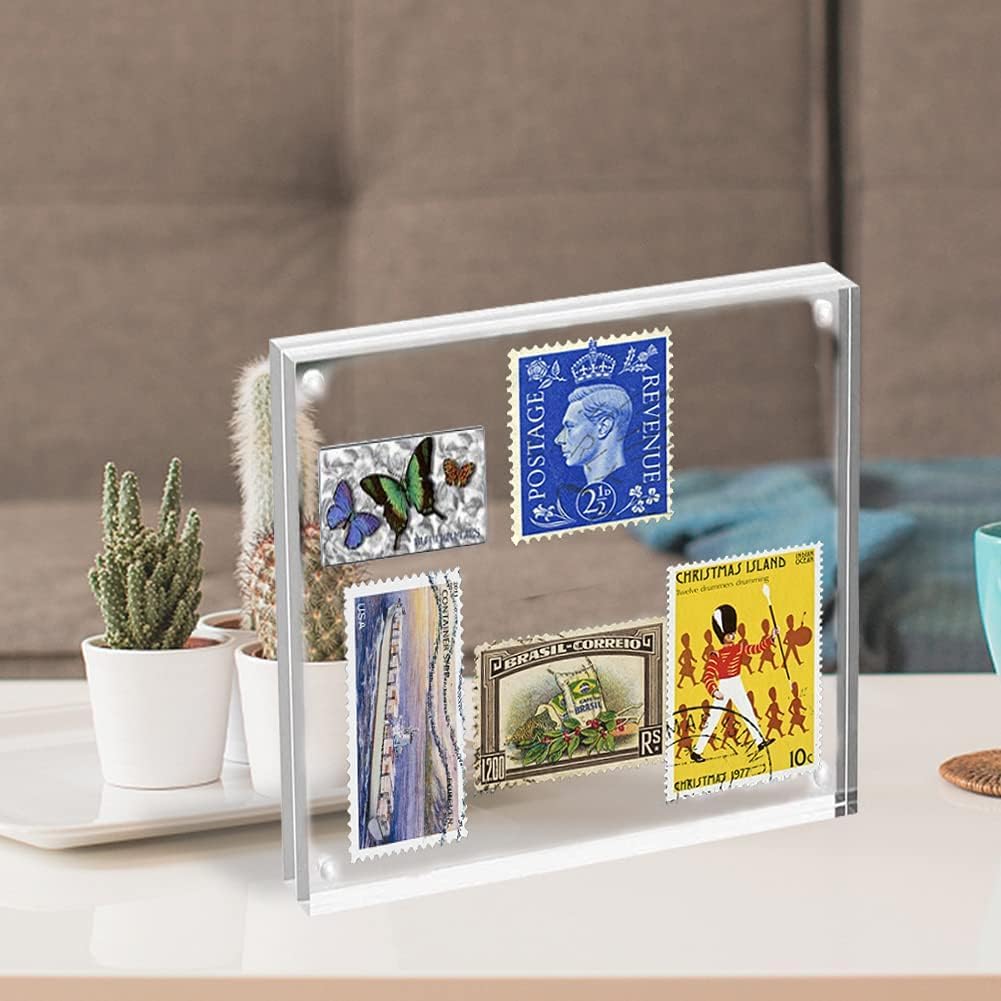 5 Pack Acrylic Frame 6x6, 20% Thicker, 24mm Thick Frameless Clear Square Picture Frame, Double Sided Magnetic Photo