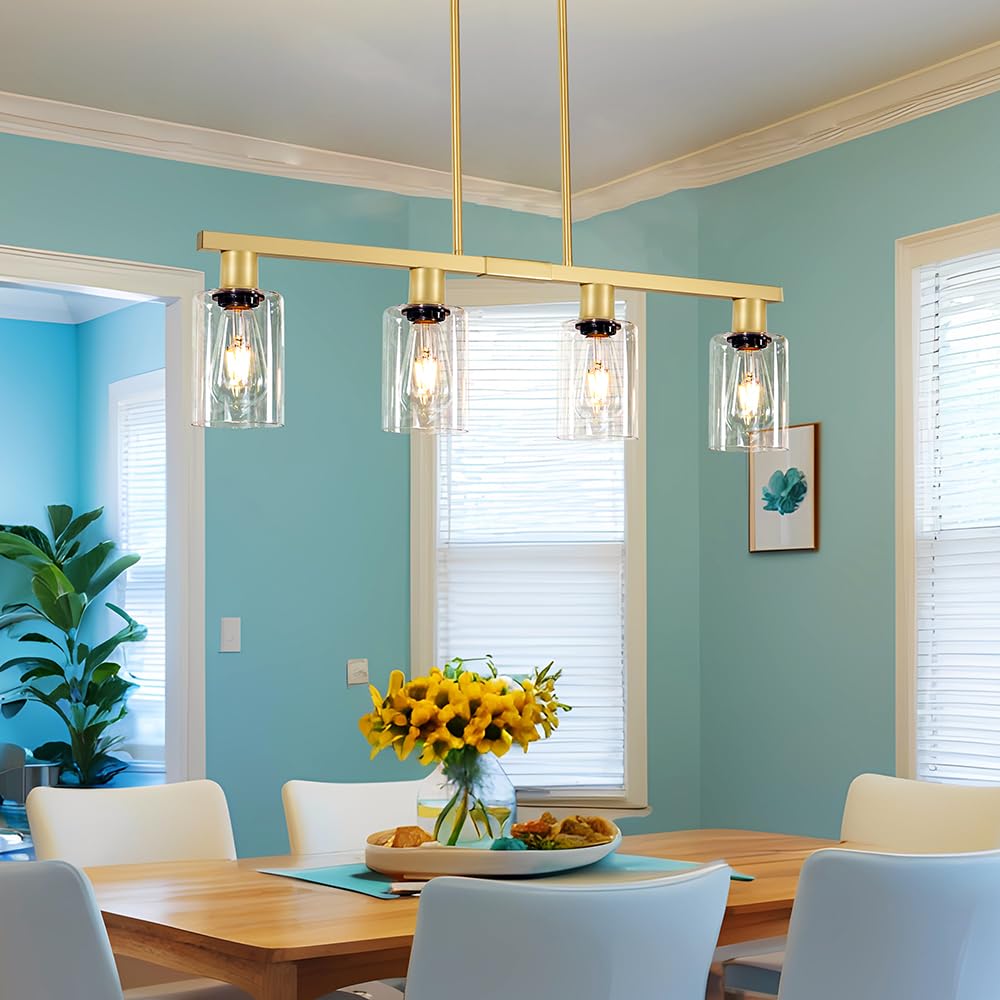 Kitchen Island Lighting, Gold Dining Room Light Fixtures over Table, Island Lights with Glass Shade