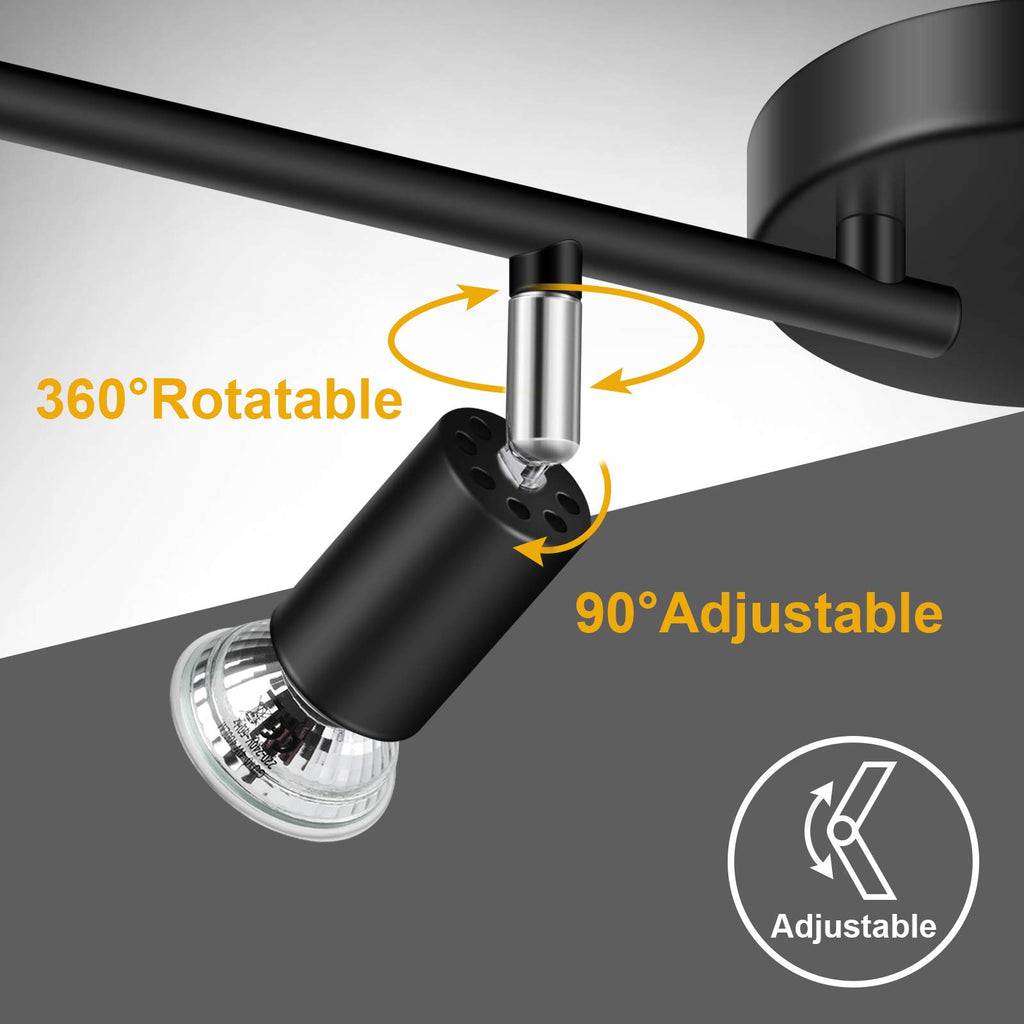 LED Track Lighting Kit, Flexibly Rotatable Light Heads, 4 Way Ceiling Spotlight Black Finish, Including 4
