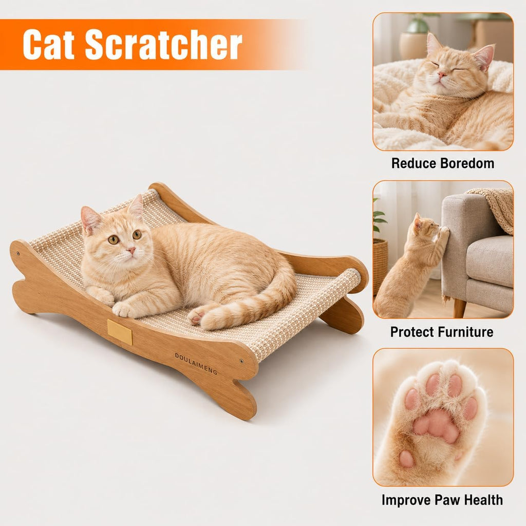 Wooden Cat Hammock Bed - Elevated Pet Lounger for Cats & Small Dogs, Sturdy Natural Wood Frame, Breathable Mesh