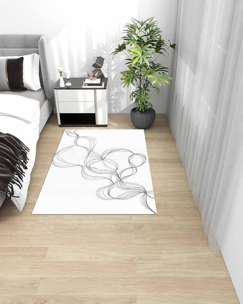 Abstract Minimalist Line on White Area Rug, Living Room & Bedroom Decor, Modern Art Plush Carpet 36x60in