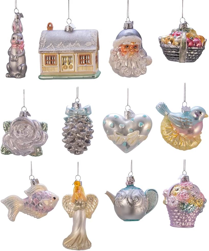 3 to 4.375-Inch Glass Bridal Ornament Set, 12 Piece Set