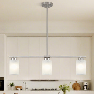 Kitchen Island Lighting Brushed Nickel Dining Room Light Fixture with Milk Glass Shade 31" Modern Linear
