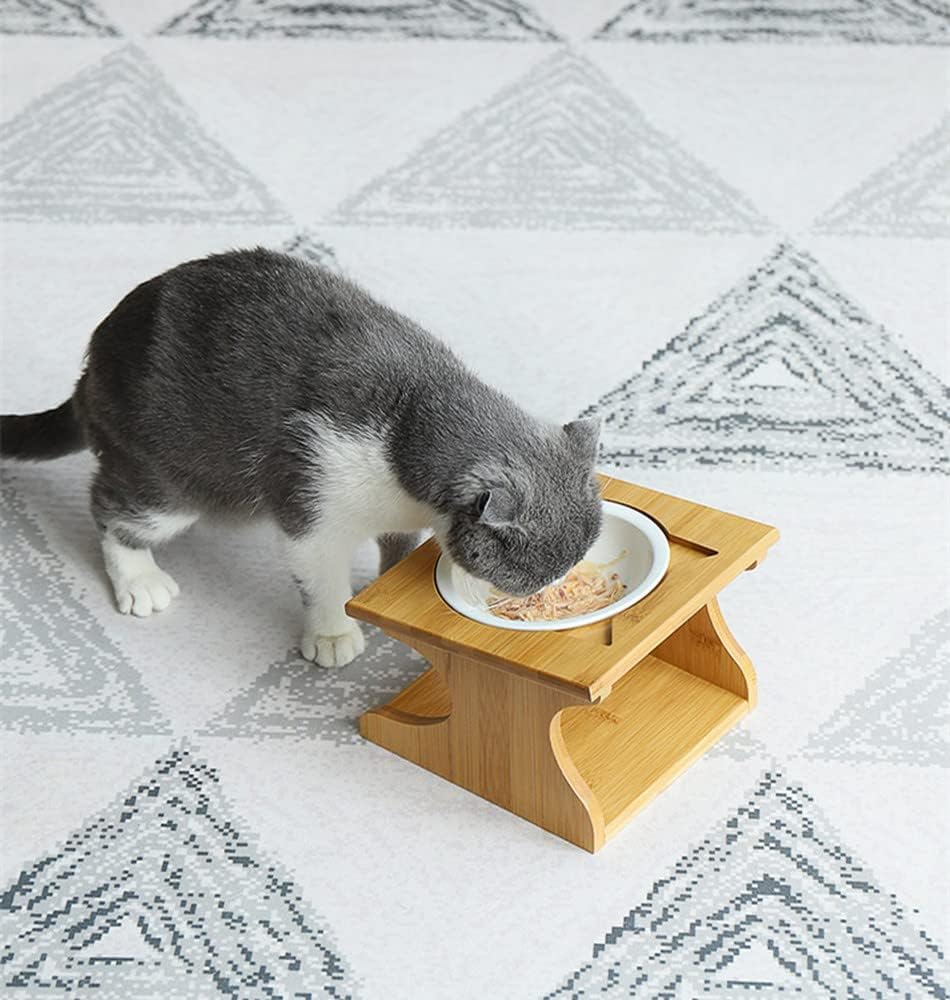 Cat Bowls Pet Dining Table with Raised Slope Wooden Stand Elevated Pet Bowls with Oblique Stand for More Comfortable