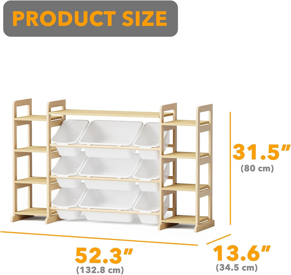 Large Toy Storage Organizer 9 Shelves 9 Bins, Toy Organizers Storage Bookshelf, Kids Bin Shelf Toys Box Bookcase